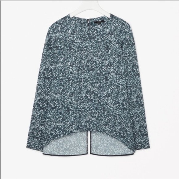 New COS high neck ditsy geometric microprint split back long sleeve blouse top - Picture 5 of 16